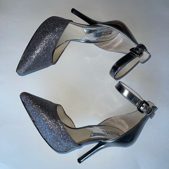 Michael kors gunmetal glitter BRENA ankle strap stiletto heels / size: 8 - Picture 2 of 5
